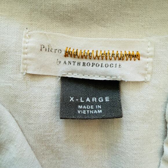 Pilcro by Anthropologie Linen Top Women's XL Button Down Cream Neutral Flowy Lux - Picture 6 of 13